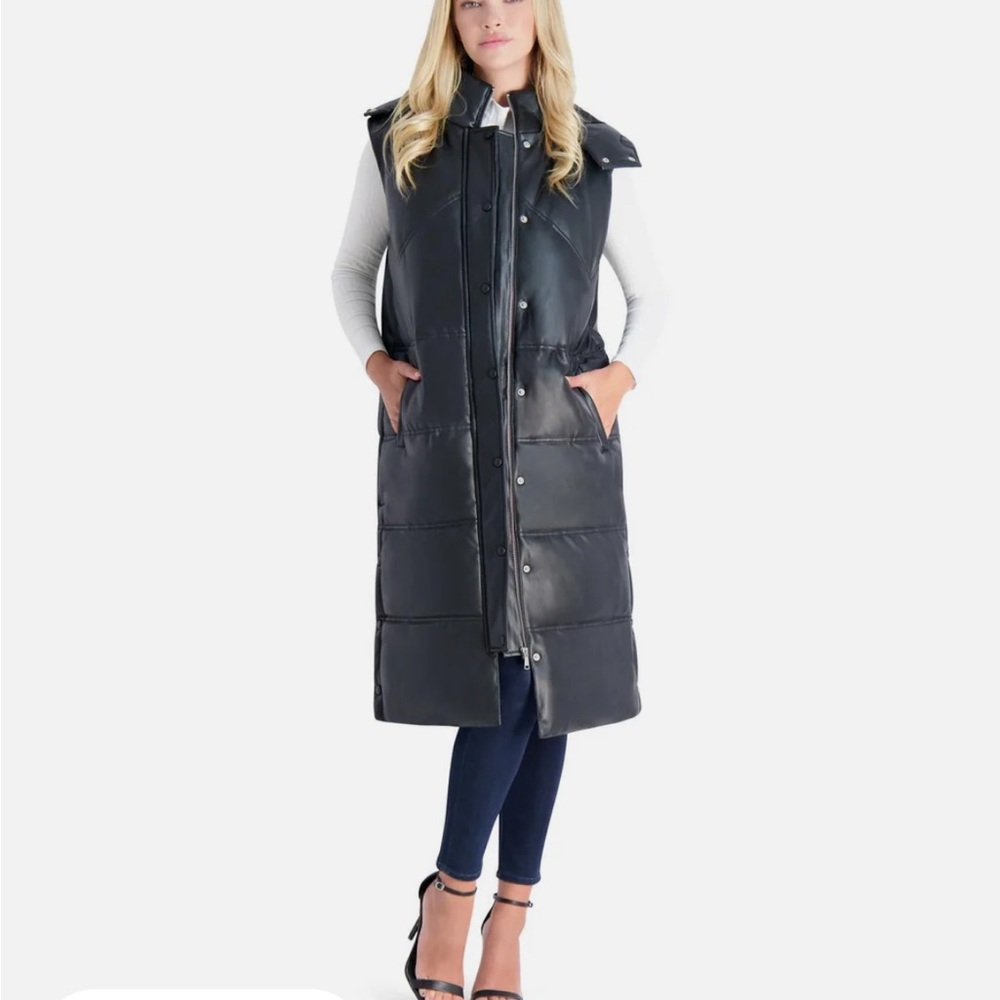 Avec Les Filles Black Faux Leather Puffer Vest Xs